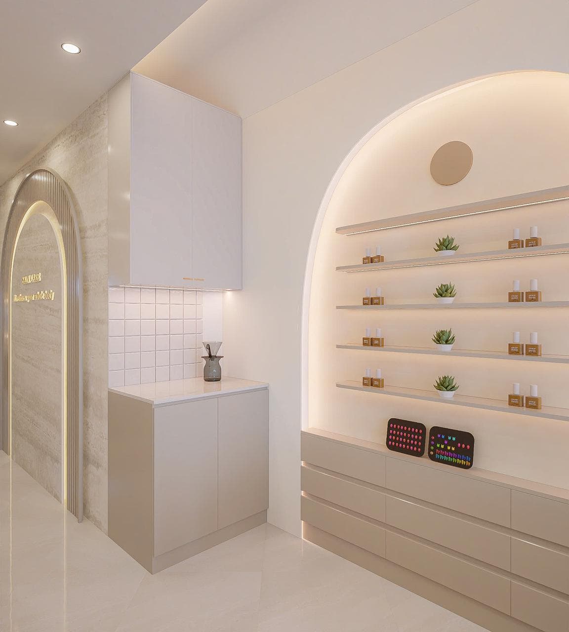 Illuminated arch display — Moon Nail Spa